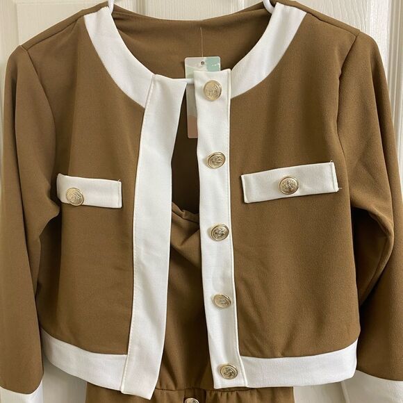 💼Nadia Two Piece Set, Mini Dress with Cropped Jacket Overlay and Button Detail - Picture 5 of 11